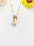 Gold Tiny Clear Daisy Necklace with Zirconia Bail and Initial Pendant, N6784