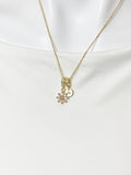 Gold Pink Daisy Necklace with Zirconia Bail and Initial Pendant, N6785