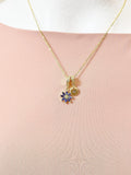 Gold Blue Daisy Necklace with Zirconia Bail and Initial Pendant, N6786