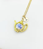 Teapot Porcelain Blue Flower Charm Necklace, N6069G