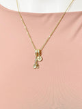 Gold Fork Spoon Necklace with Zirconia Bail and Initial Pendant, N6788