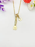 Gold Fork Necklace with Zirconia Bail and Initial Pendant, N6789