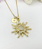 Gold Sunburst Necklace with Initial Pendant, N6791