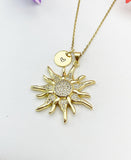 Gold Sunburst Necklace with Initial Pendant, N6791
