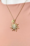 Gold Sunburst Necklace with Initial Pendant, N6791