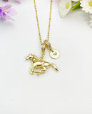 Gold Running Horse Necklace with Cubic Zirconia Bail and Initial Pendant, N6793