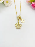 Gold Paw Necklace with Cubic Zirconia Bail and Initial Pendant, N6795