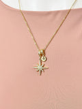 Gold Northstar Necklace with Cubic Zirconia Bail and Initial Pendant, N6798