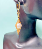 Gold Wrapped Pearl Earrings – Teardrop Dangle, Gift for Mom or Bride, N6799