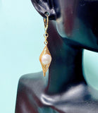 Gold Wrapped Pearl Earrings – Teardrop Dangle, Gift for Mom or Bride, N6799