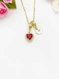 Gold Red Heart Cubic Zirconia Charm Necklace – Dainty Gift for Her, N6815