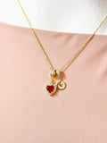 Gold Red Heart Cubic Zirconia Charm Necklace – Dainty Gift for Her, N6815