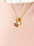 Gold Red Heart Cubic Zirconia Charm Necklace – Dainty Gift for Her, N6815