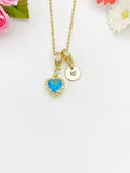 Gold Dark Turquoise Heart Cubic Zirconia Charm Necklace – Dainty Gift for Her, N6816