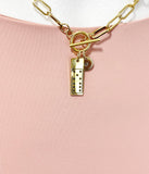Domino Gold Stainless Steel Toggle Paperclip Chain Necklace – Modern Lucky Charm Jewelry, N622