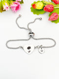 Chrysanthemum Flower Heart Charm Silver or Gold Bracelet – Dainty Floral Gift Jewelry, N627
