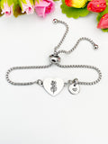 Larkspur Flower Heart Charm Silver or Gold Bracelet – Dainty Floral Gift Jewelry, N628
