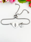 Larkspur Flower Heart Charm Silver or Gold Bracelet – Dainty Floral Gift Jewelry, N628
