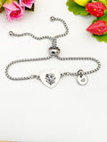 Oleander Flower Heart Charm Silver or Gold Bracelet – Dainty Floral Gift Jewelry, D631