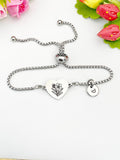 Oleander Flower Heart Charm Silver or Gold Bracelet – Dainty Floral Gift Jewelry, D631