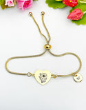 Poppy Flower Heart Charm Silver or Gold Bracelet – Dainty Floral Gift Jewelry, N633