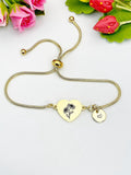 Honeysuckle Flower Heart Charm Silver or Gold Bracelet – Dainty Floral Gift Jewelry, D636