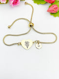 Gladiolus Flower Heart Charm Silver or Gold Bracelet – Dainty Floral Gift Jewelry, N639
