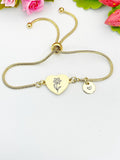 Narcissus Flower Heart Charm Silver or Gold Bracelet – Dainty Floral Gift Jewelry, ND640