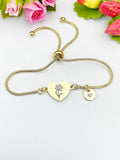 Narcissus Flower Heart Charm Silver or Gold Bracelet – Dainty Floral Gift Jewelry, N640