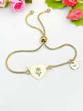 Iris Flower Heart Charm Silver or Gold Bracelet – Dainty Floral Gift Jewelry, N641