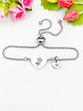 Peony Flower Heart Charm Silver or Gold Bracelet – Dainty Floral Gift Jewelry, D642