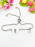 Sakura Flower Heart Charm Bracelet – Dainty Floral Jewelry, Silver or Gold Finish