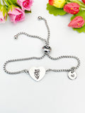 Sakura Flower Heart Charm Bracelet – Dainty Floral Jewelry, Silver or Gold Finish