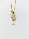 Gold Cat Necklace – Bowknot, Pink Heart Cubic Zirconia Pendant