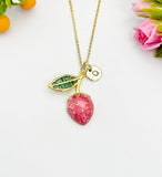 Gold Strawberry Enamel Pendant Necklace – Fruit Charm Gift Jewelry, N6819