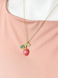 Gold Strawberry Enamel Pendant Necklace – Fruit Charm Gift Jewelry, N6819