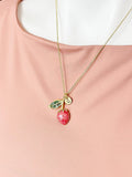 Gold Strawberry Enamel Pendant Necklace – Fruit Charm Gift Jewelry, N6819