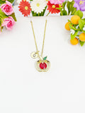 Gold Apple Cubic Zirconia Pendant Necklace – Teacher Gift Jewelry, N6820