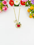 Gold Apple Cubic Zirconia Pendant Necklace – Teacher Gift Jewelry, N6820