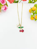 Gold Red Cherry Cubic Zirconia Pendant Necklace – Fruit Foodie Gift Jewelry, N6821