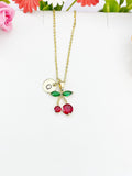 Gold Red Cherry Cubic Zirconia Pendant Necklace – Fruit Foodie Gift Jewelry, N6821