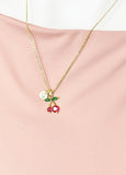 Gold Red Cherry Cubic Zirconia Pendant Necklace – Fruit Foodie Gift Jewelry, N6821