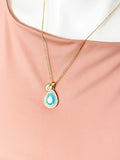 Gold Deep Sky Blue Teardrop Cubic Zirconia Pendant Necklace – Mom Gift Jewelry, N6824