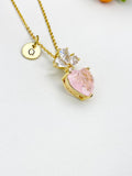 Gold Pink Heart Cubic Zirconia Pendant Necklace– Daughter Gift Jewelry, N6826