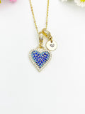 Gold Blue Heart Cubic Zirconia Pendant Necklace – Anniversary Gift Jewelry, N6830