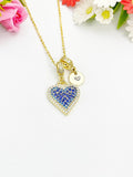 Gold Blue Heart Cubic Zirconia Pendant Necklace – Anniversary Gift Jewelry, N6830