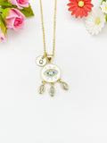 Gold Evil Eye Dreamcatcher Cubic Zirconia Pendant Necklace – Protection Gift Jewelry, N6834