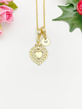Gold Sacred Heart Mexican Flaming Milagro Holy Heart Cubic Zirconia Pendant Necklace, N6838