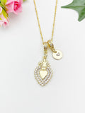 Gold Sacred Heart Cubic Zirconia Pendant Necklace – Dainty Faith Protection Gift Jewelry, N6844