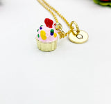 Gold Cupcake Pendant Necklace – Dainty Dessert Charm Gift Jewelry, N6908